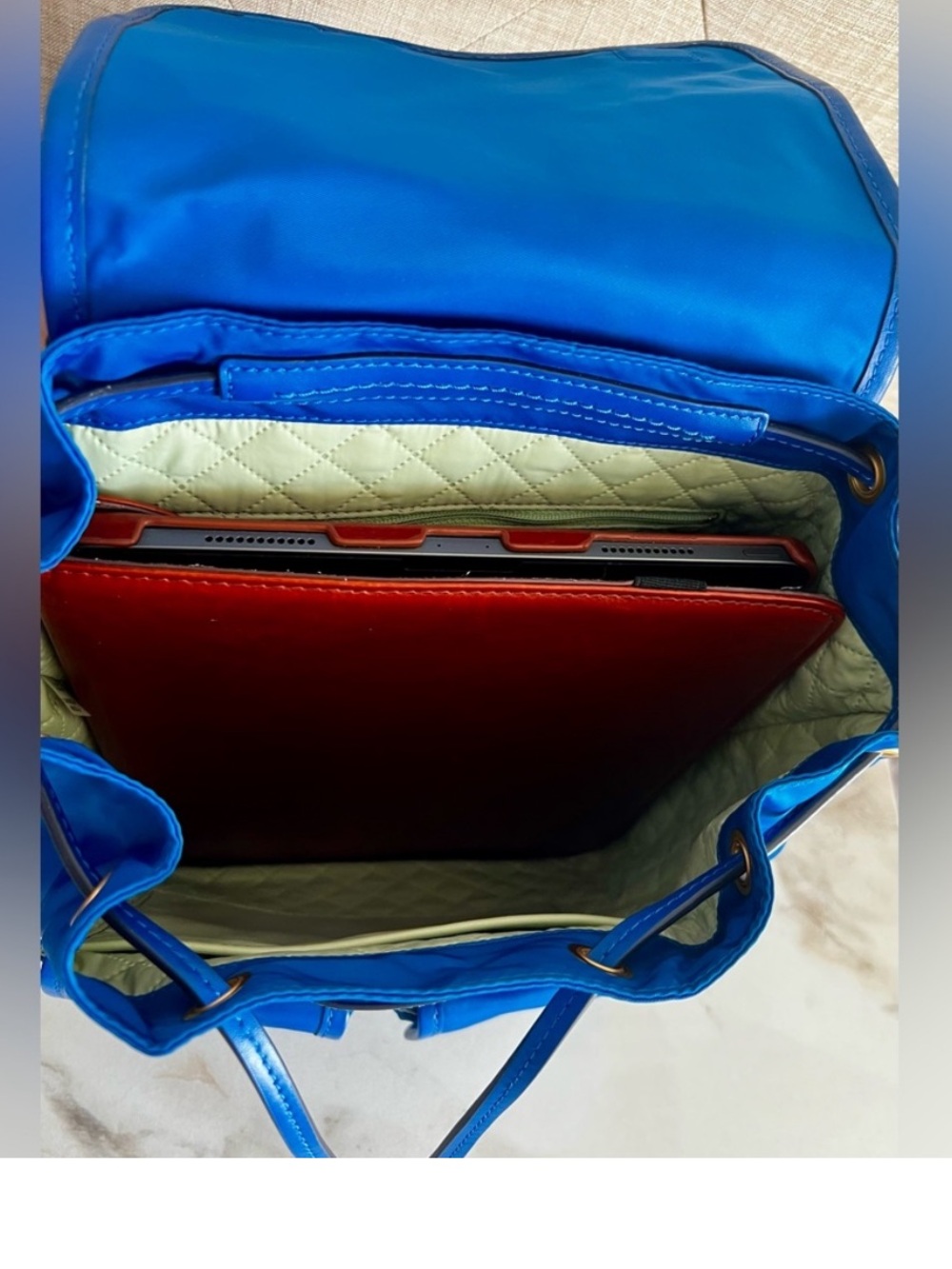 Tory Burch Perry Blue Nylon Backpack Leather Trim Gold Hardware NWOT - Picture 15 of 16